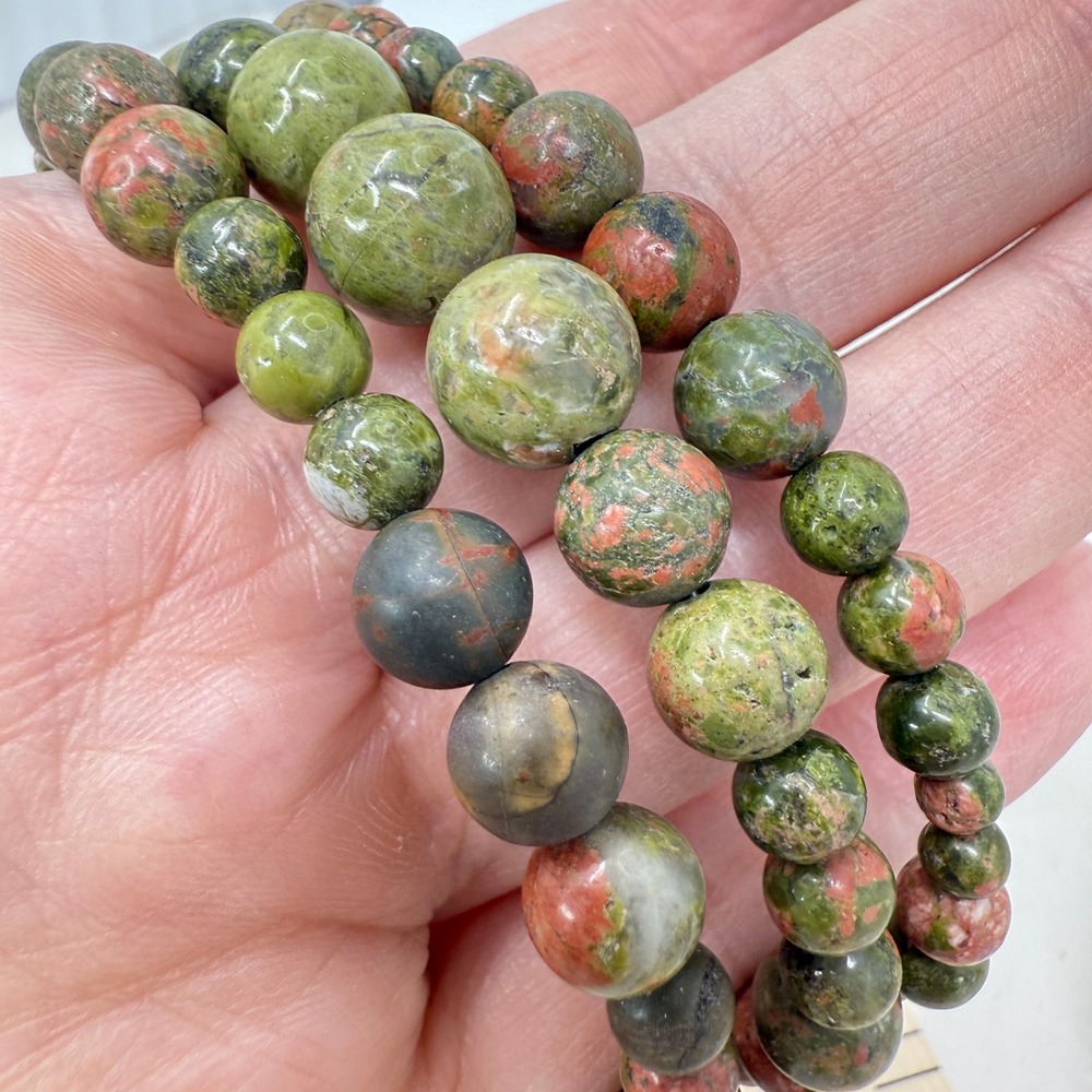 Unakite Gemstone‎ Beaded Bracelet Natural Stone Healing Energy Jewelry